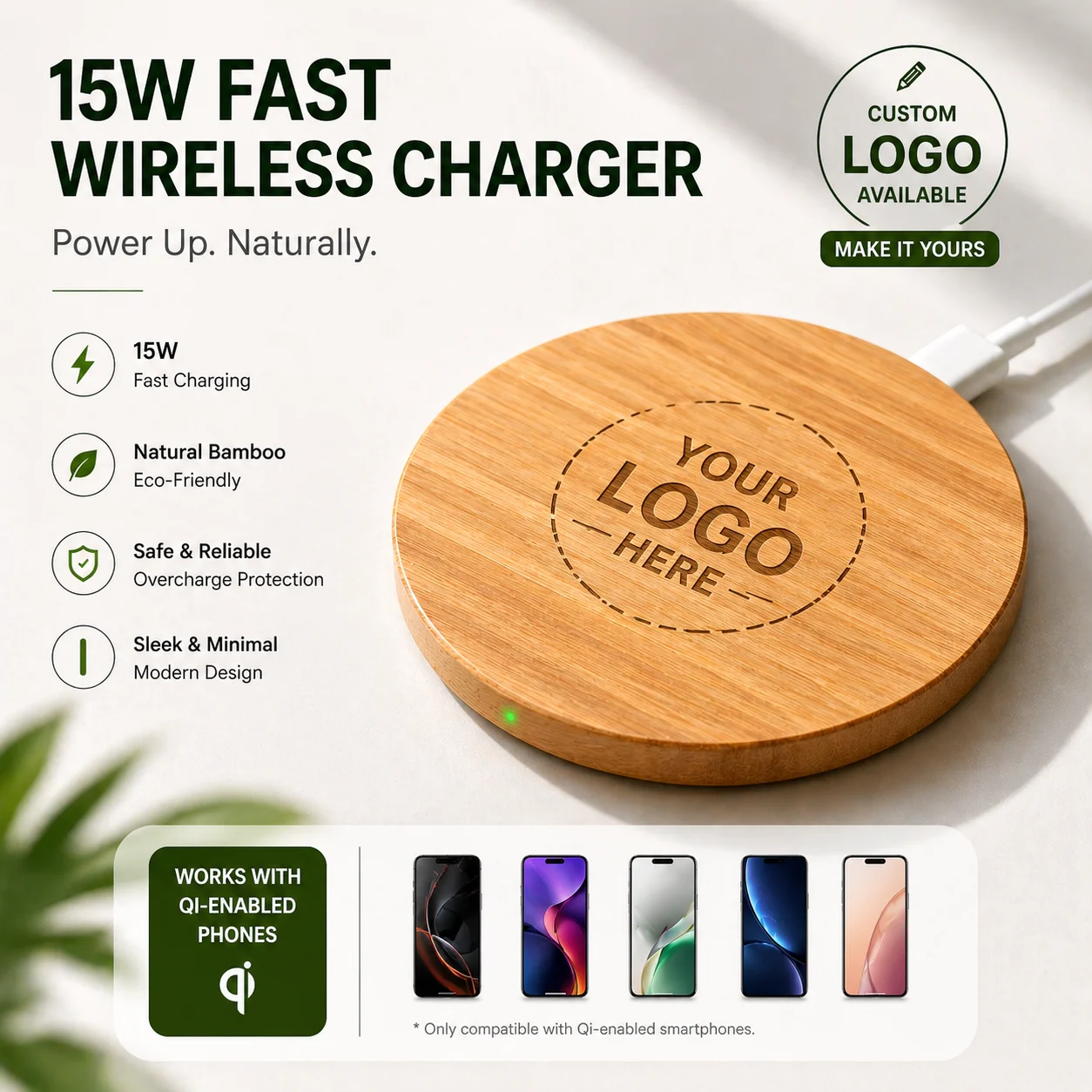 Ultra Slim 5W Wood Bamboo Wireless Charger Fast Charge 5V/2A Input with Gift Box Fast Charging Wireless Charging Pad for Phones