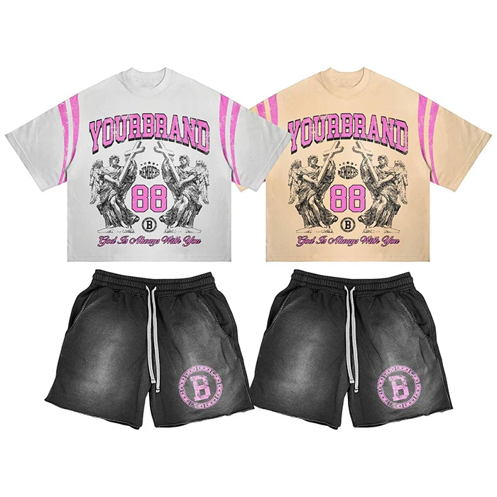 Your Custom Brand Men's Cotton T-Shirt Shorts Set Crew Neck Print Summer Casual Wear Custom Screen Print Logo Design