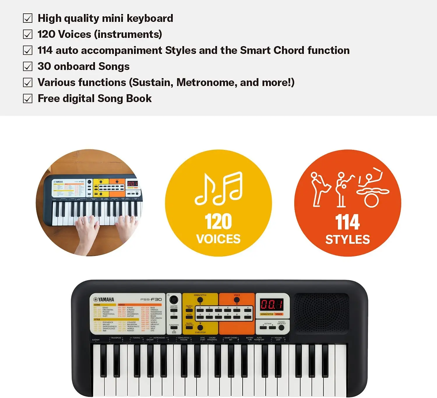 Yamaha PSS F30 37鍵ミニポータブルデジタルピアノ - 子供向け初心者用