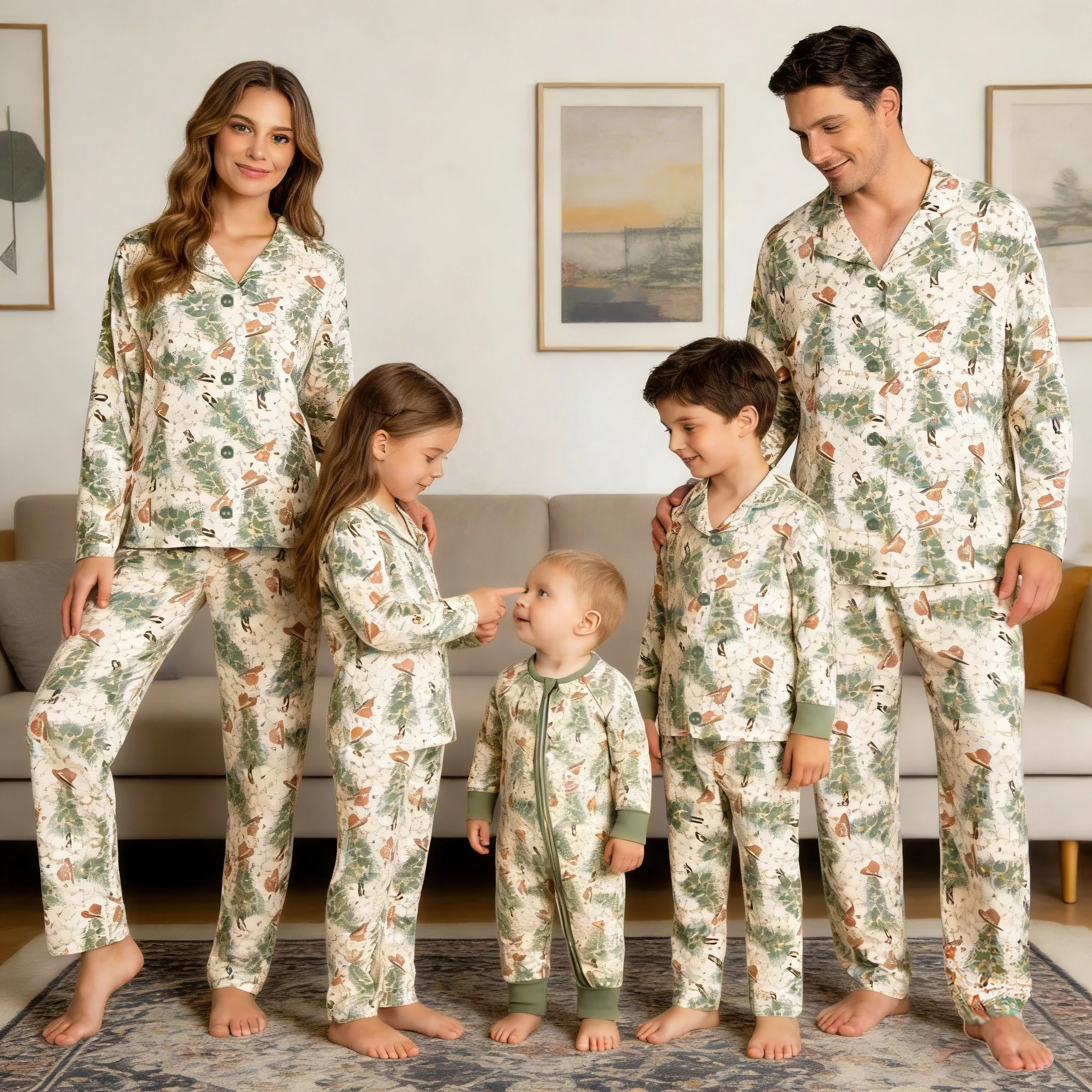 Xmas Pyjama Set Button Down Christmas Pajamas Family Design Bamboo Nightwear Sleepwear