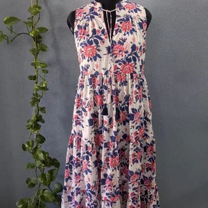 Hand Block Print Cotton Dress Women Cotton Summer Dress Mandarin Collar Sleeveless Party Wear Long Maxi Gown For Women