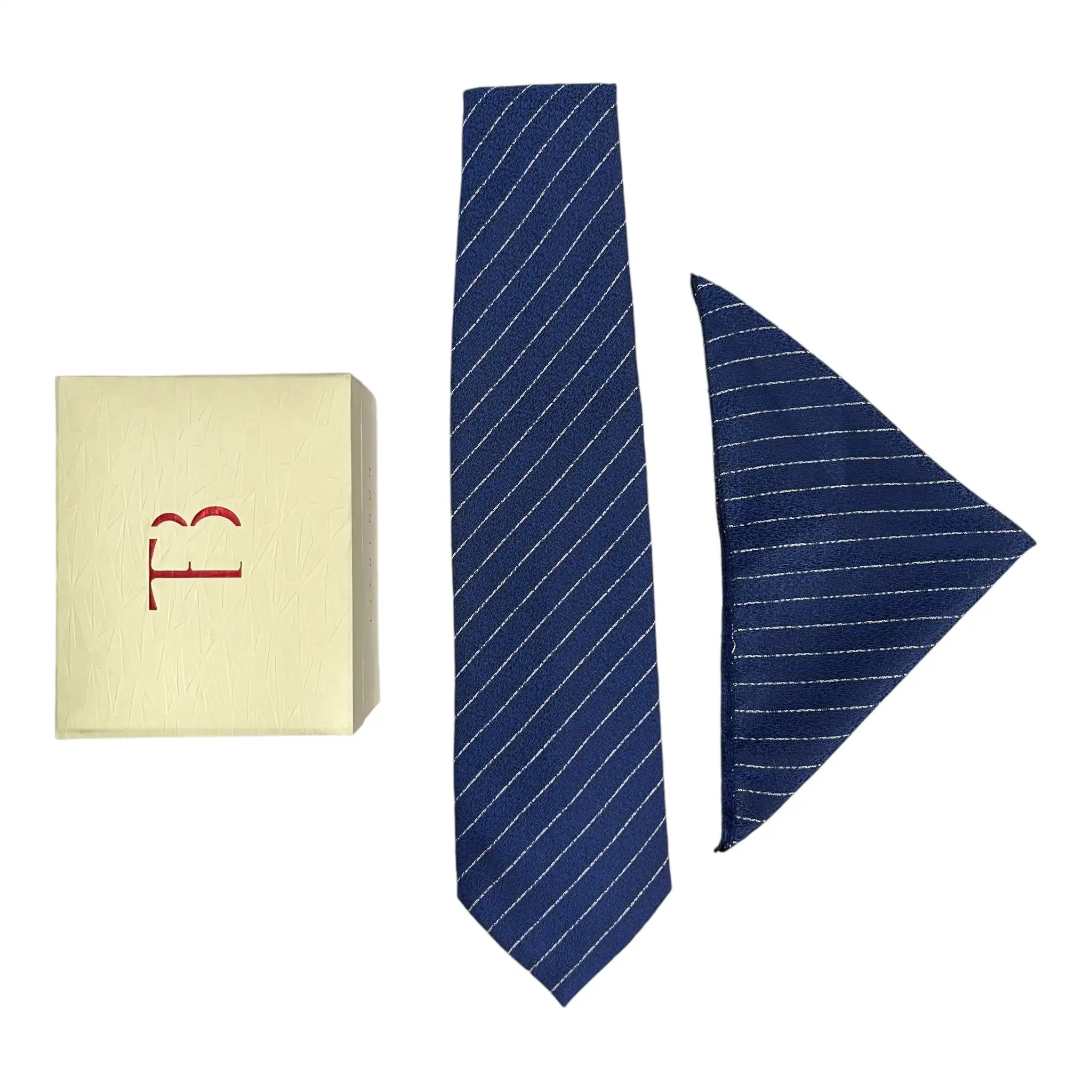 Tie Benon Elegant Men's Blue & Black Silk Pin Stripe Tie and Pocket Square Gift Combo