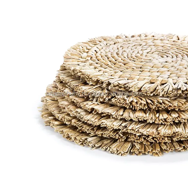 Handwoven Water Hyacinth Placemat Round Flower Straw Placemats With