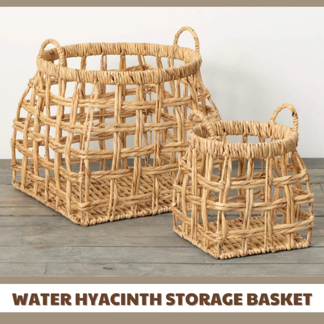 Water Hyacinth Storage Hamper Wicker Laundry Baskets Wholesale Braided Handmade Sustainable