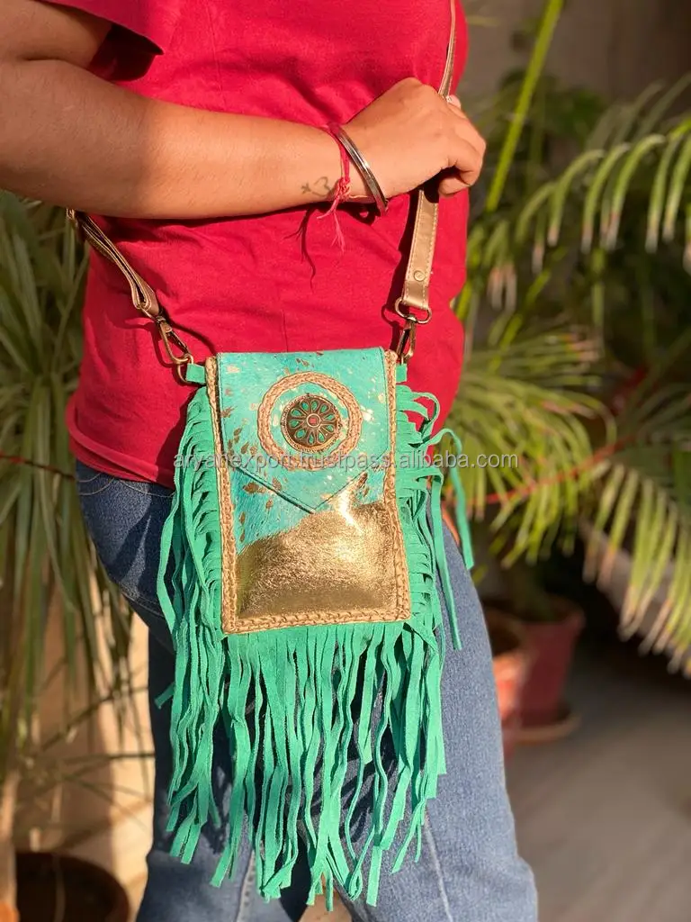 Handmade Real Metallic Fur Leather Handbag Hair On Hide Fur Leather