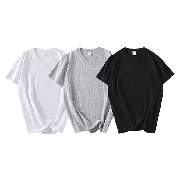 Customizable High Quality 210gsm 100% Cotton Blank V-Neck Short Sleeve T-shirt Factory Direct Wholesale Custom Logo Printing