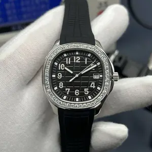 2026 New Luxury High-Quality Diamond-Set Automatic Watch Classic Black Dial Natural Rubber Strap Business Men's Mechanical Watch