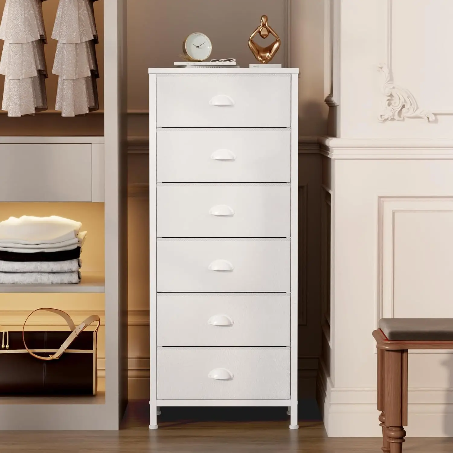 White Tall Dresser with 6 Fabric Drawers Vertical Storage Tower Unit and End Table for Bedroom for Clothes Organisation| Alibaba.com White Tall Dresser with 6 Fabric Drawers Vertical Storage Tower Unit and End Table for Bedroom for Clothes Organisation| Alibaba.com