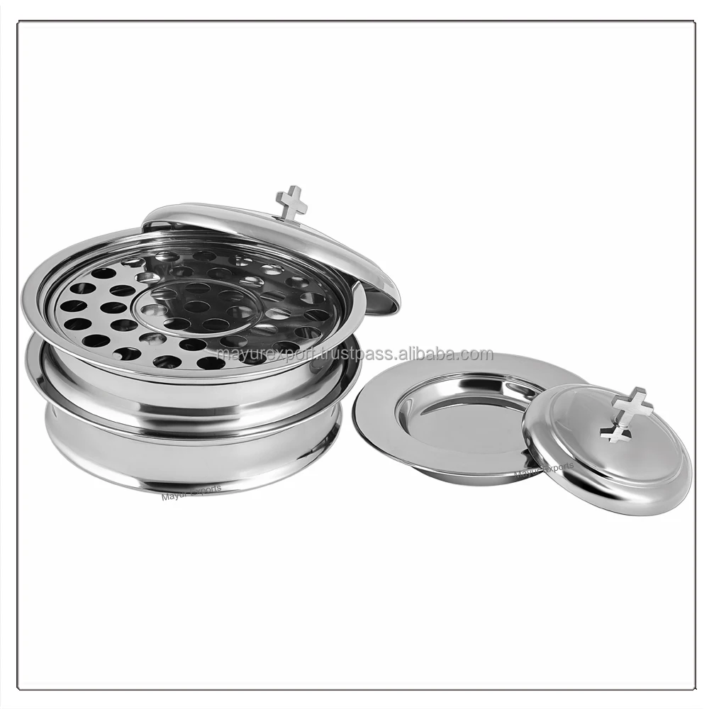 Eco-Friendly Sustainable Recyclable Durable Stainless Steel Holy Communion Set 2 Wine Serving Trays Covers Bread Plate Mirror