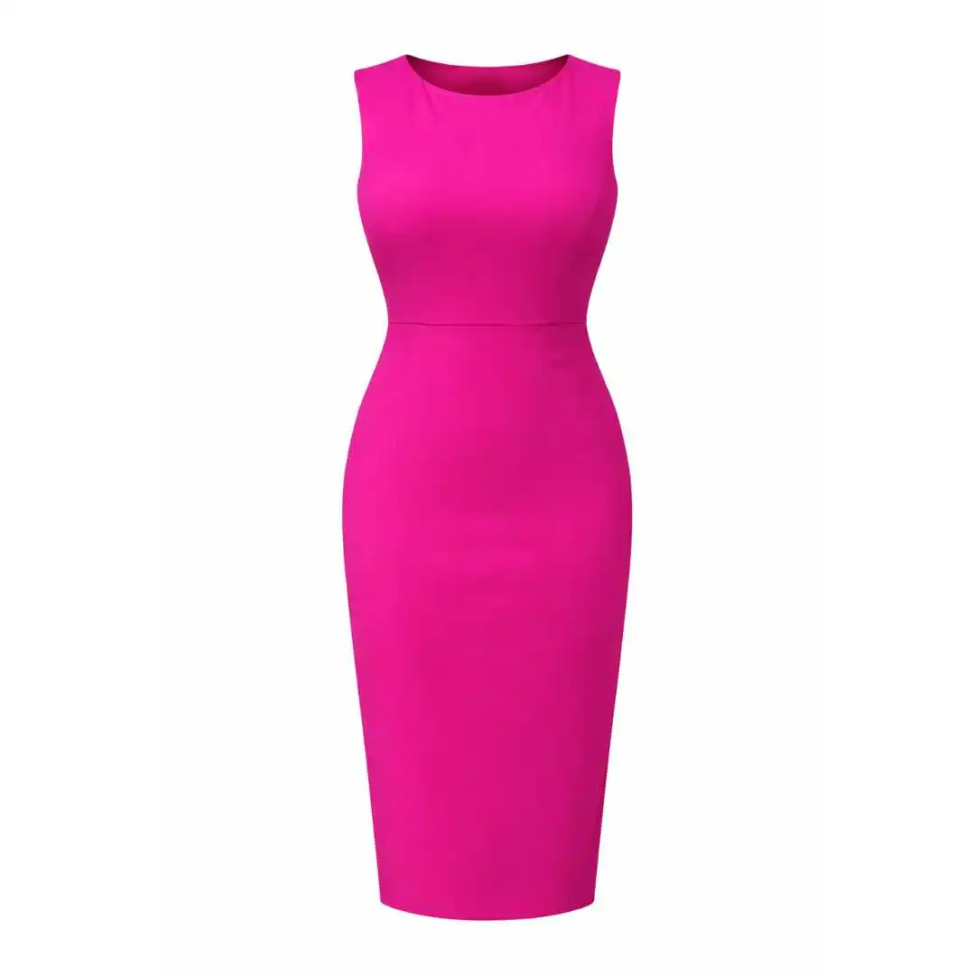 Wholesale women pencil dress pink bodycon dress leeveless midi dress elegant office wear formal dress business attire party dress fitted heath dress