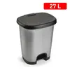 Silver bucket with black lid