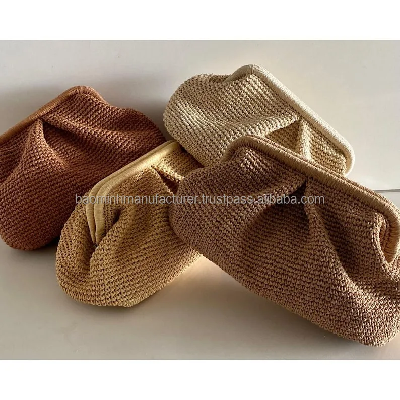 Newest Design Crochet Raffia Ecofriendly Clutch Bag Handmade Summer