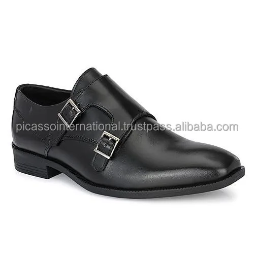 Double Monk Strap Black Antique Italian Leather Formal Casual Office Dress Party Wear Men's Genuine Leather Shoes Supplier