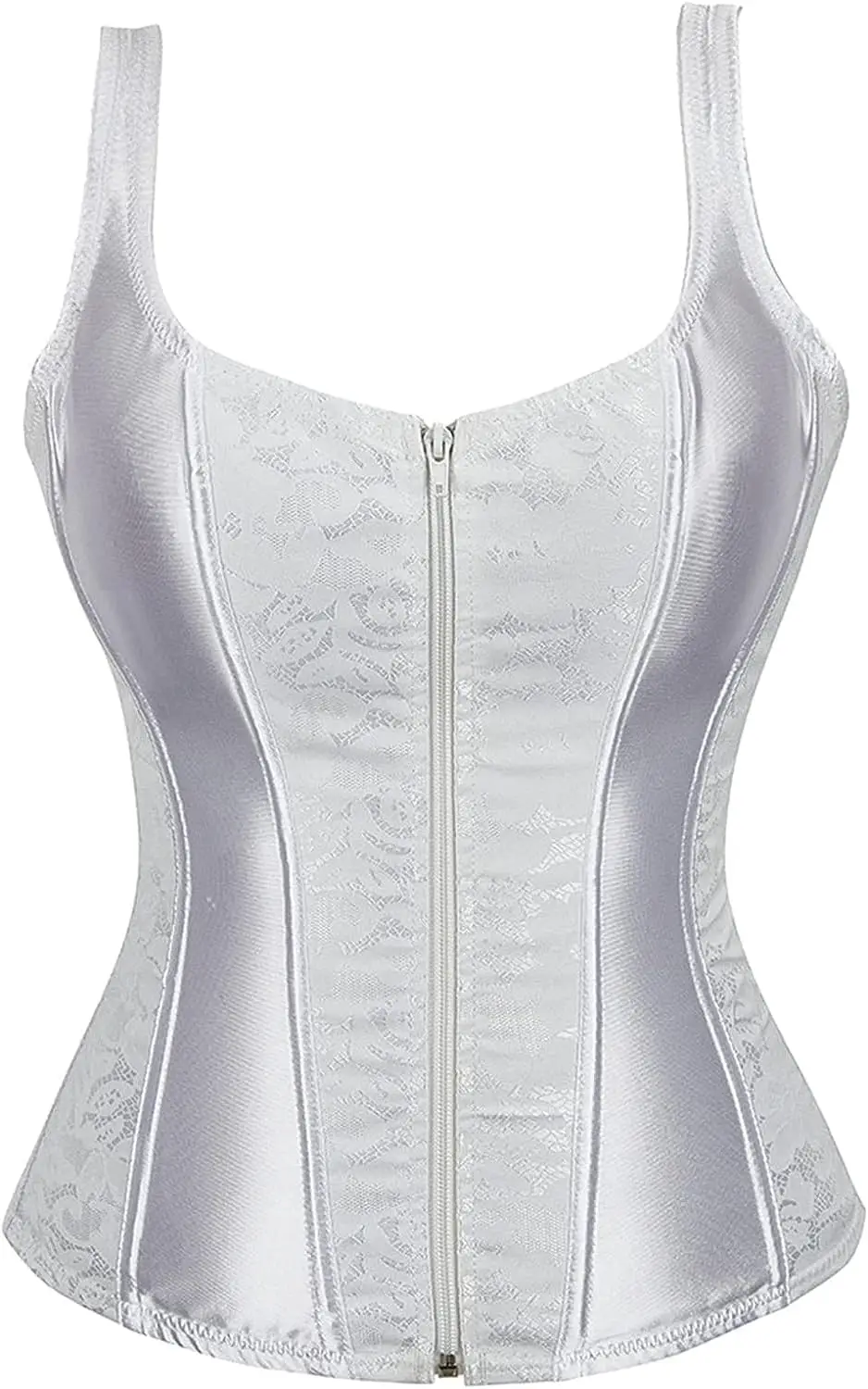 Lavish Plus Size White Collared Front Zipper Corset main image 0