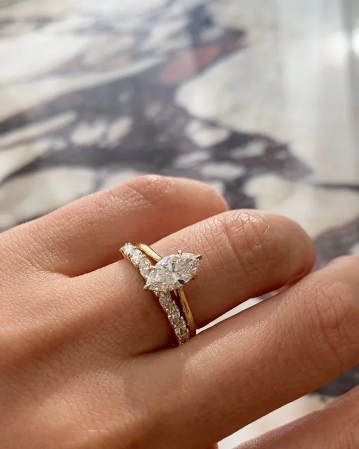 Chic Solid 14K Yellow Solid Gold 7x14mm Marquise Cut Moissanite Engagement Ring Wedding Gold Plated Rings  for Women