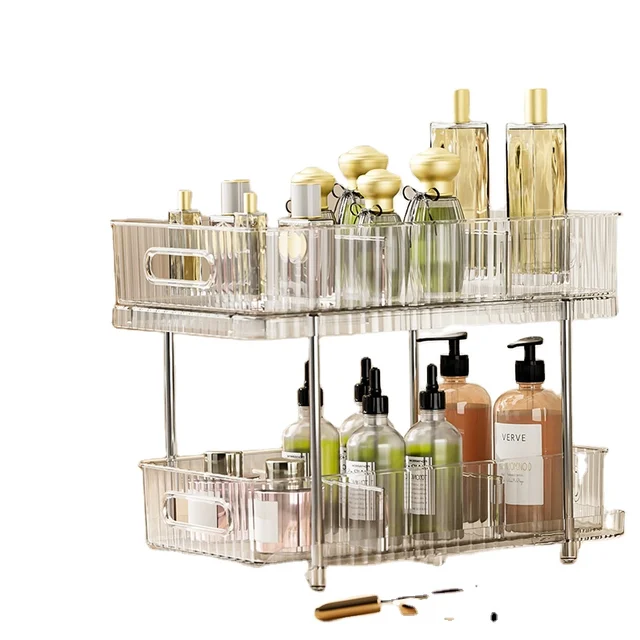 SR08 Plastic White Transparent Pull Out Shelf Under Sink Organizer Kitchen Bathroom Cabinet Storage Rack for Home Use