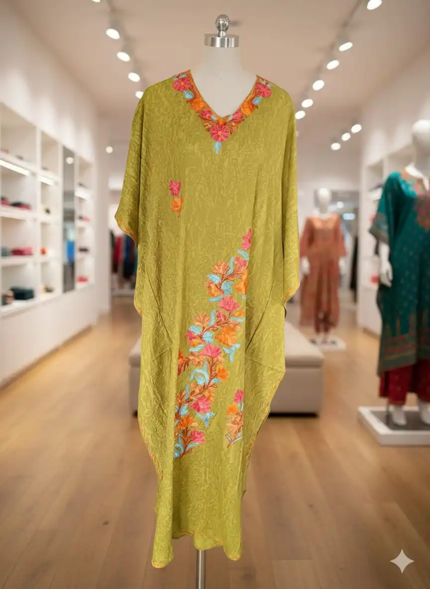 strapless open back dress Sol Kaftan Olive | Olive Green Tie Dye Luxurious Silk Kaftan | FARA  Boutique