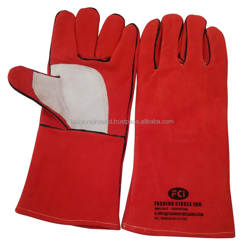 White Piping Cow Split Leather Welding Gloves Brown/wholesale Cow Split