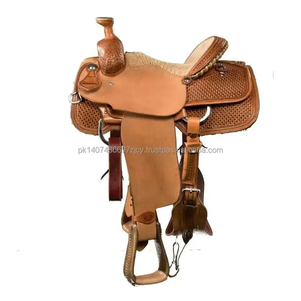Sillín De Caballo Occidental Para Niños RESISTANCE - Cuero Genuino, Con Herramientas Florales Y Conchos Plateados
