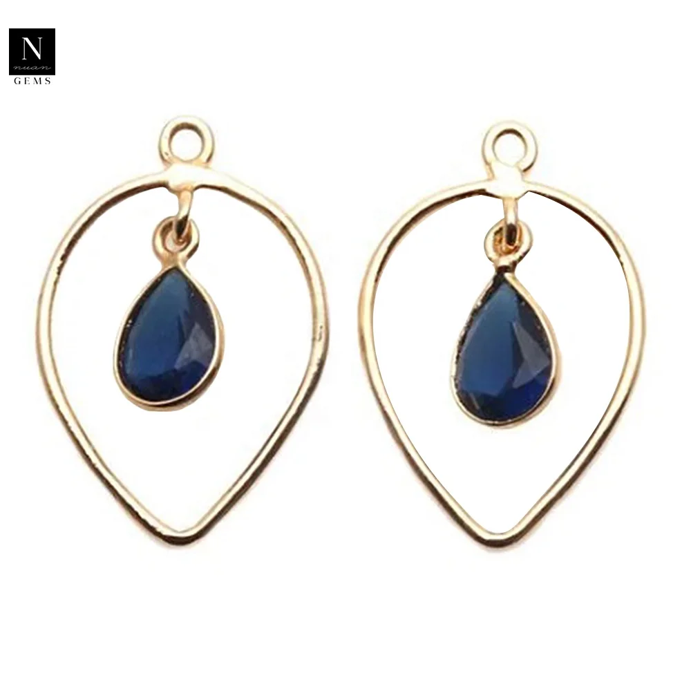 Natural Sapphire Hydro Pear Shape 12x7 Mm Gold Plated Drop Diy Earrings