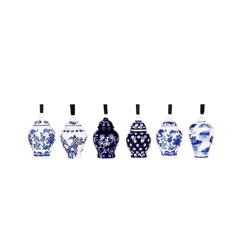 Atacado Personalizado de Decoração de Árvore de Natal Elegante, Enfeites Pendurados em Cerâmica no Estilo Chinês, Mini Jarro de Gengibre