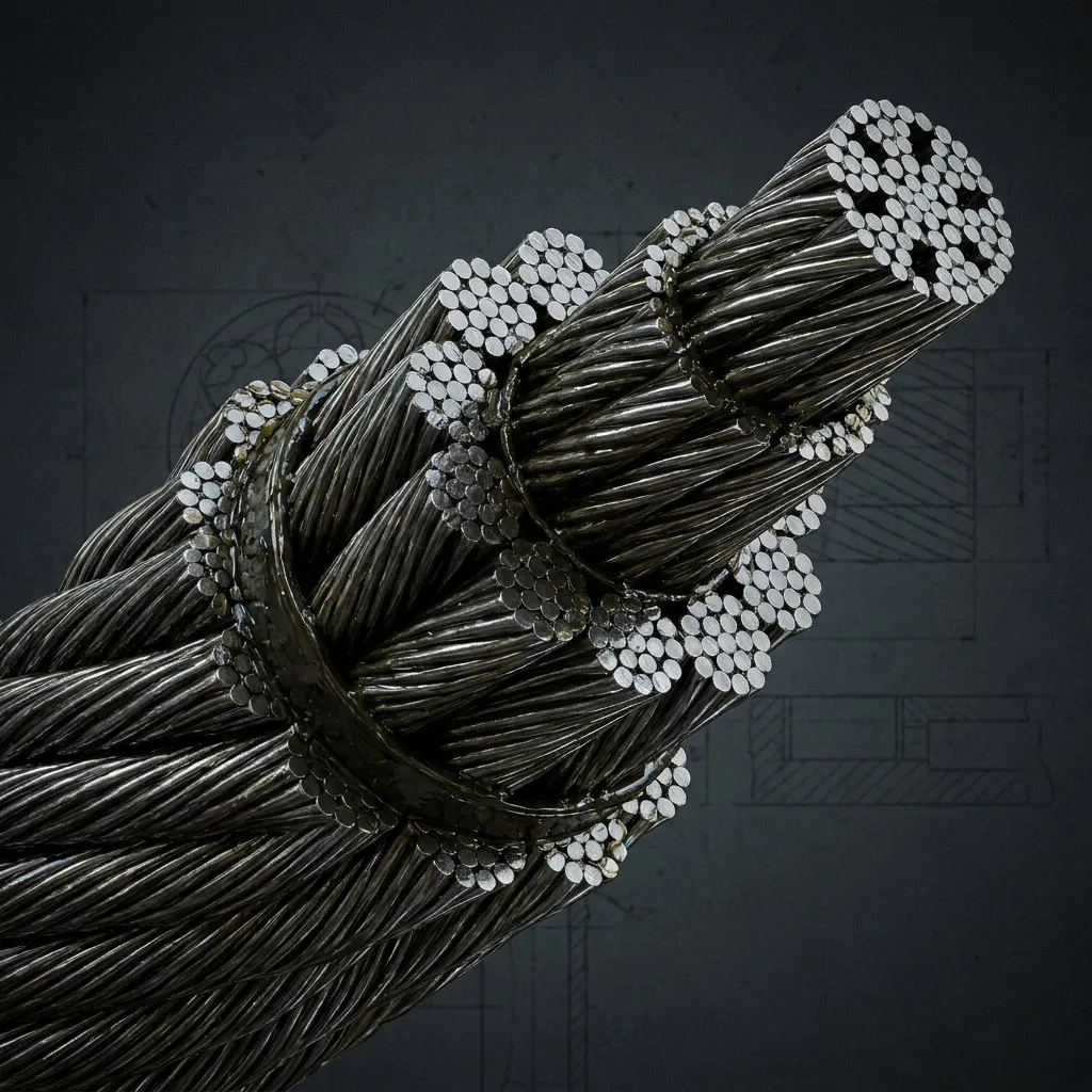 Cross-section of 35Wx7 rotation resistant wire rope structure