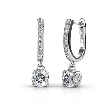 Sterling Silver 925 Premium Austrian Crystal Jewelry Hypoallergenic Huggie Hoop Dangle Earrings Destiny Jewellery