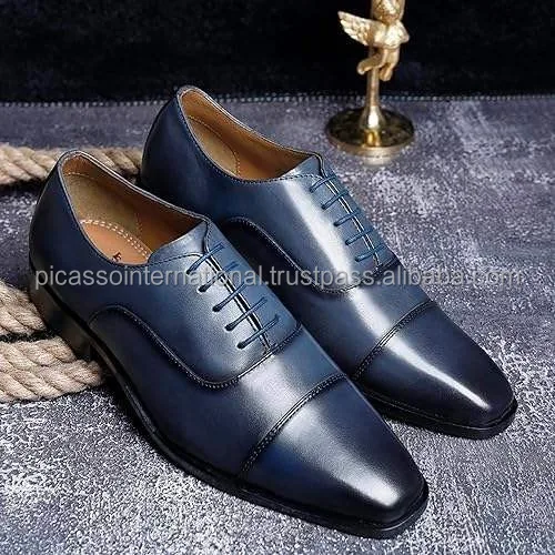 Superior Quality Best Selling Full Grain Blue Antique Italian Genuine Leather Casual Office Party Wear Dress Formal Shoes