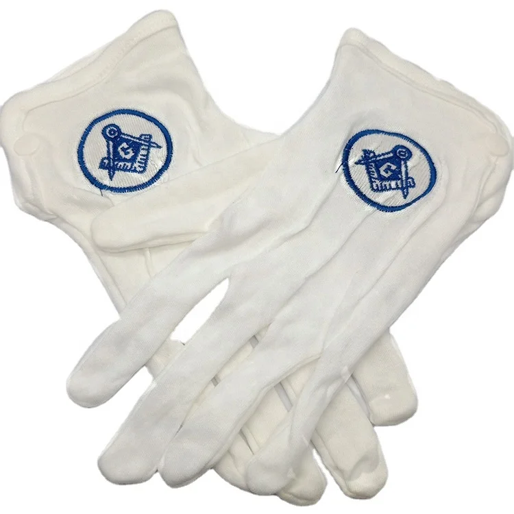 Custom logo Wholesales 100% Cheap Masonic White Cotton Gloves