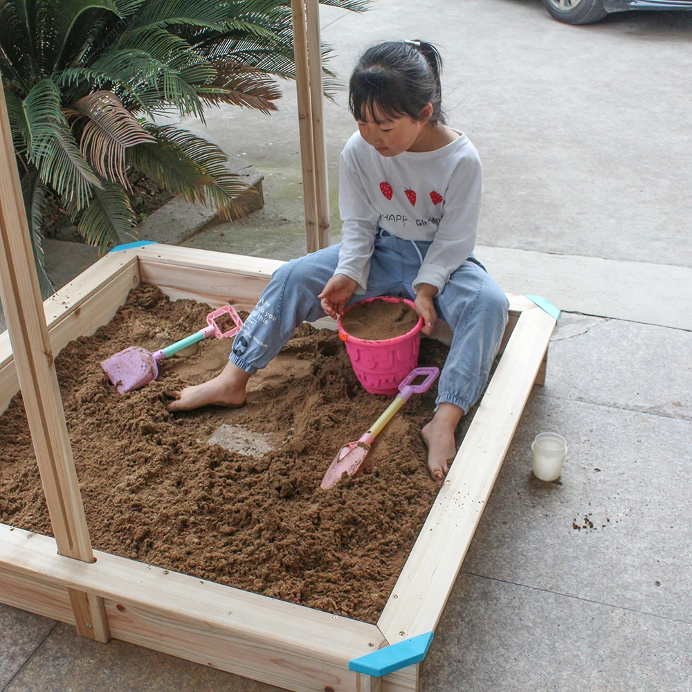 Natural Color Sandbox 2 Kids 1 Large Sandbox Wooden for Kids Role Sand Box Wholesale Sand Pit