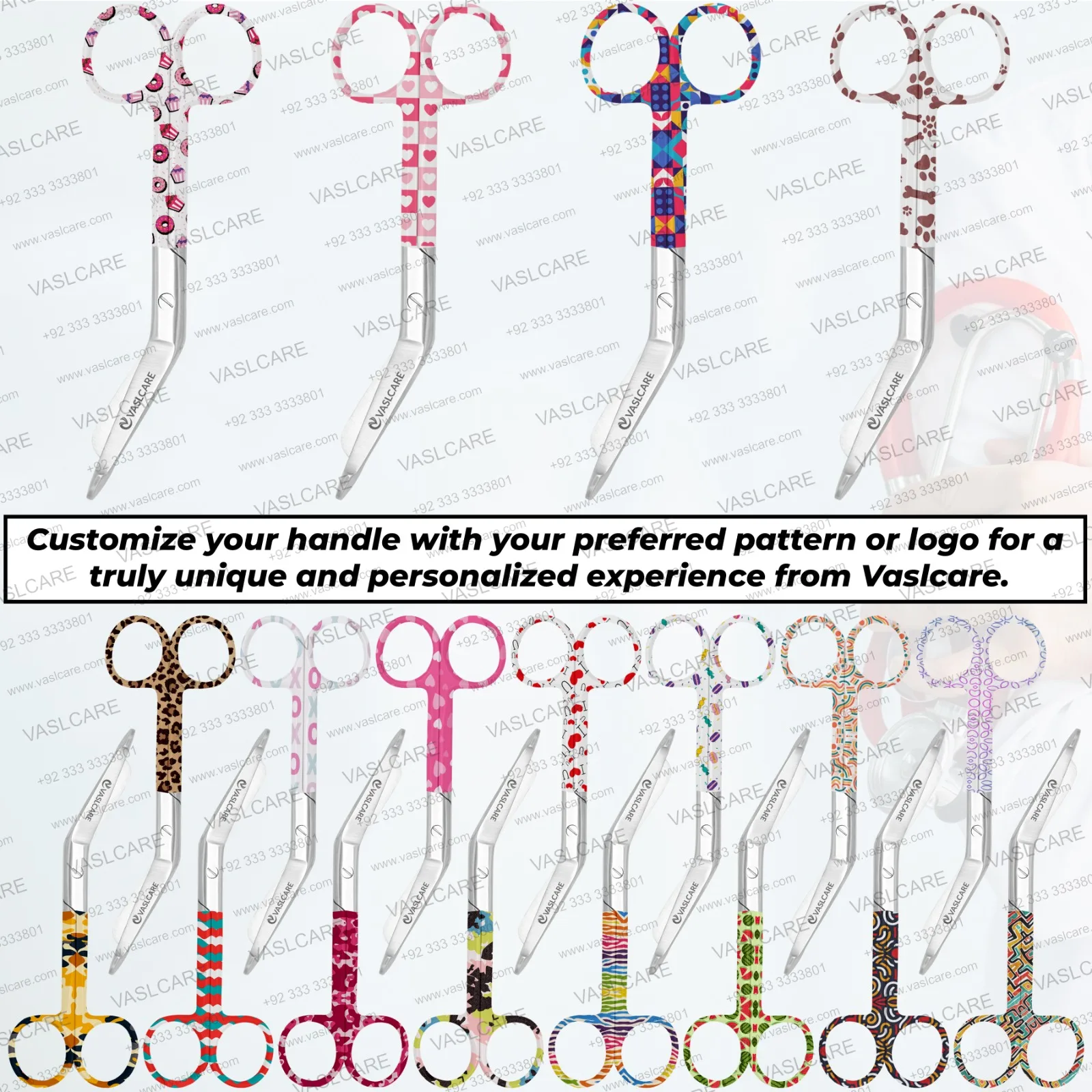 Donuts Pattern Handle Stainless Steel Bandage Scissors Blunt Tips Sharp Cutting Edge Angled Blades Manual CE Certified Medical