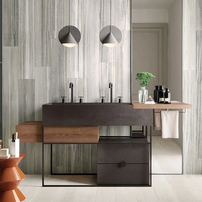 Steel Frame Wall Mounted Simple Design Bathroom Vanity Cabinet Set