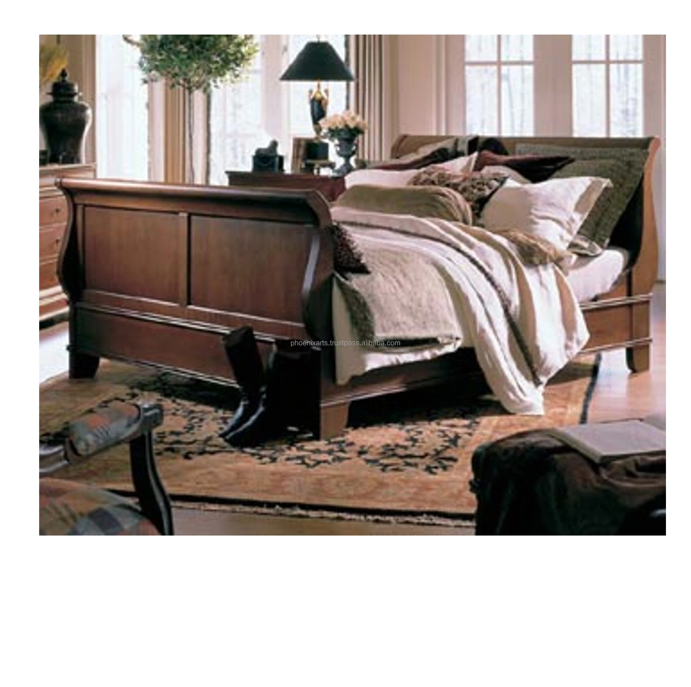 Solid Mahogany Sleigh Bed Queen-Size Traditional Style with Excellent ...