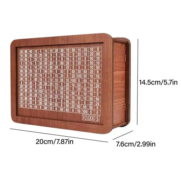 Wooden Savings Box With Countdown Feature Money Saver Rectangle