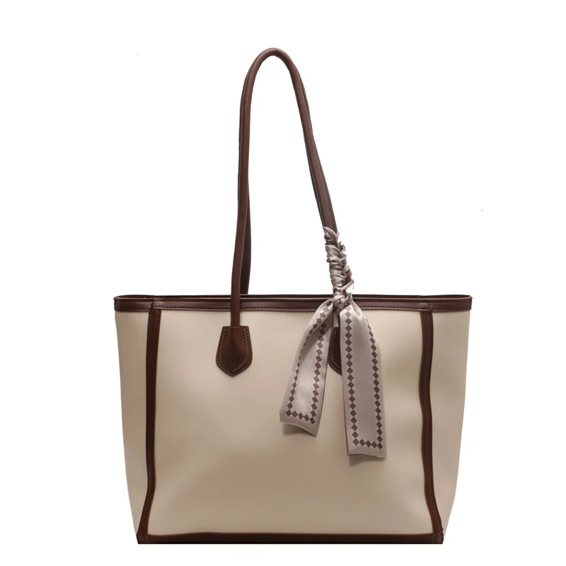 Fashion Retro Solid Color PU Zipper Waterproof Portable Tote Bag Women's 2025 Spring New Large Capacity All Seasons