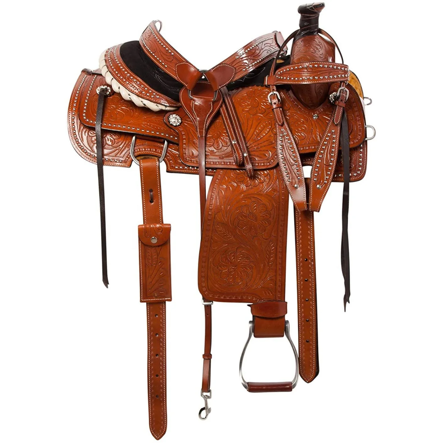 14インチウエスタン鞍　乗馬 茶色のレザー乗馬用鞍 ウエスタン ポニー鞍 TOPEKA (ウエスタン鞍