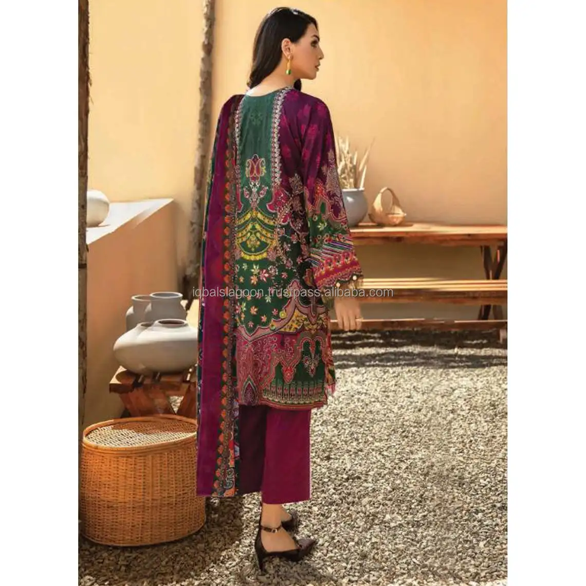 Lawn Coton costume brodé pakistanais indien couture costume d'été couleur 3pc 