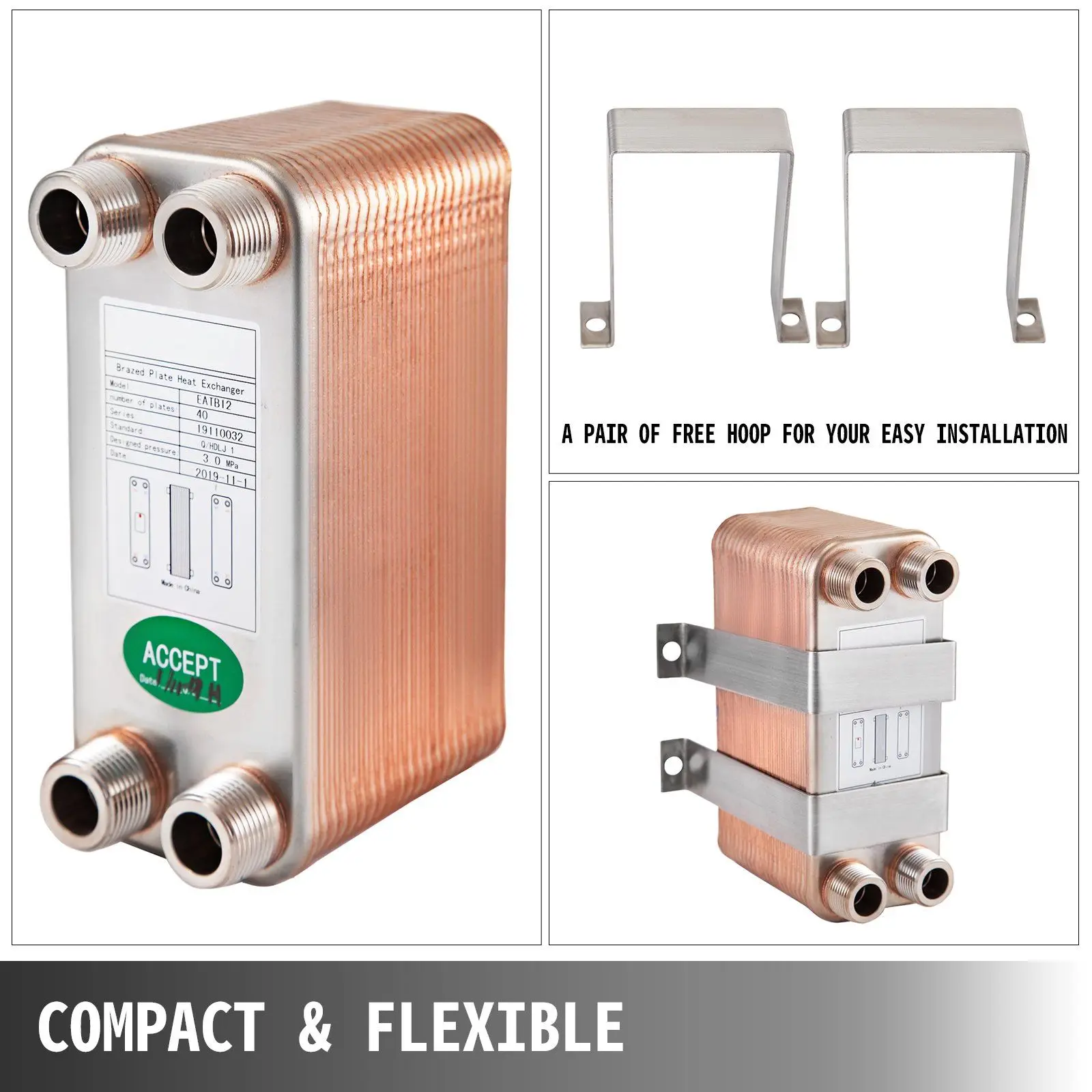 Plate Heat Exchanger, 3"x7.5", 316L, 3/4", MPT - detail 12