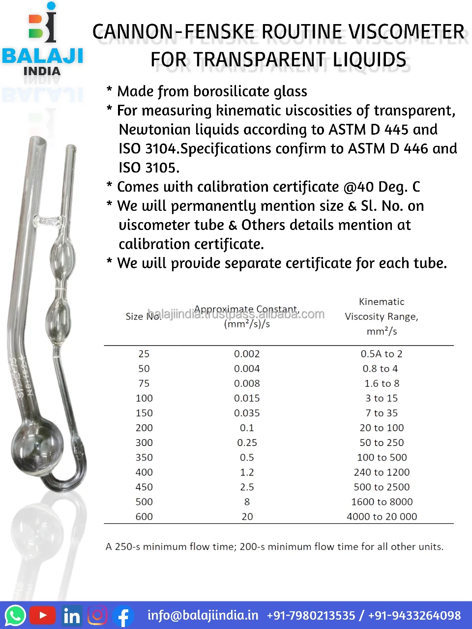 Astm D 445 Borosilicate Glass Cannon Fenske Glass Laboratory