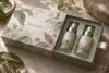 mist sage, pale stone, muted plum