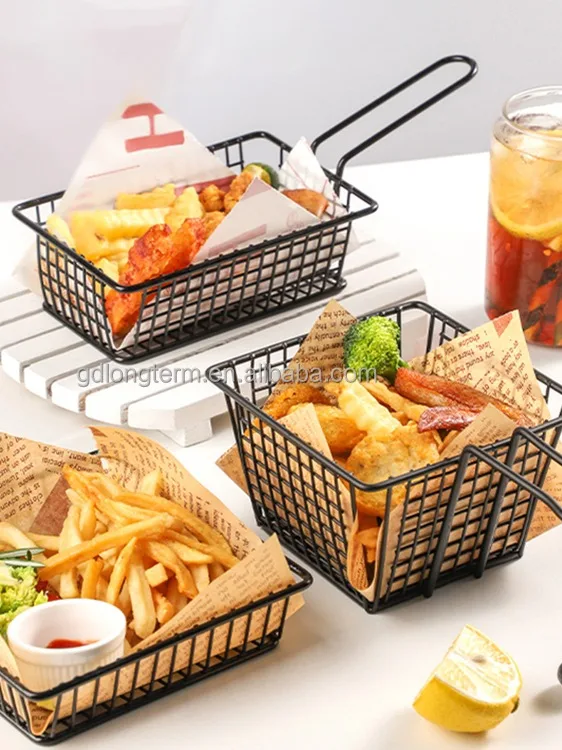 Fries Serving Baskets Rectangular Metal Iron Restaurant Fried