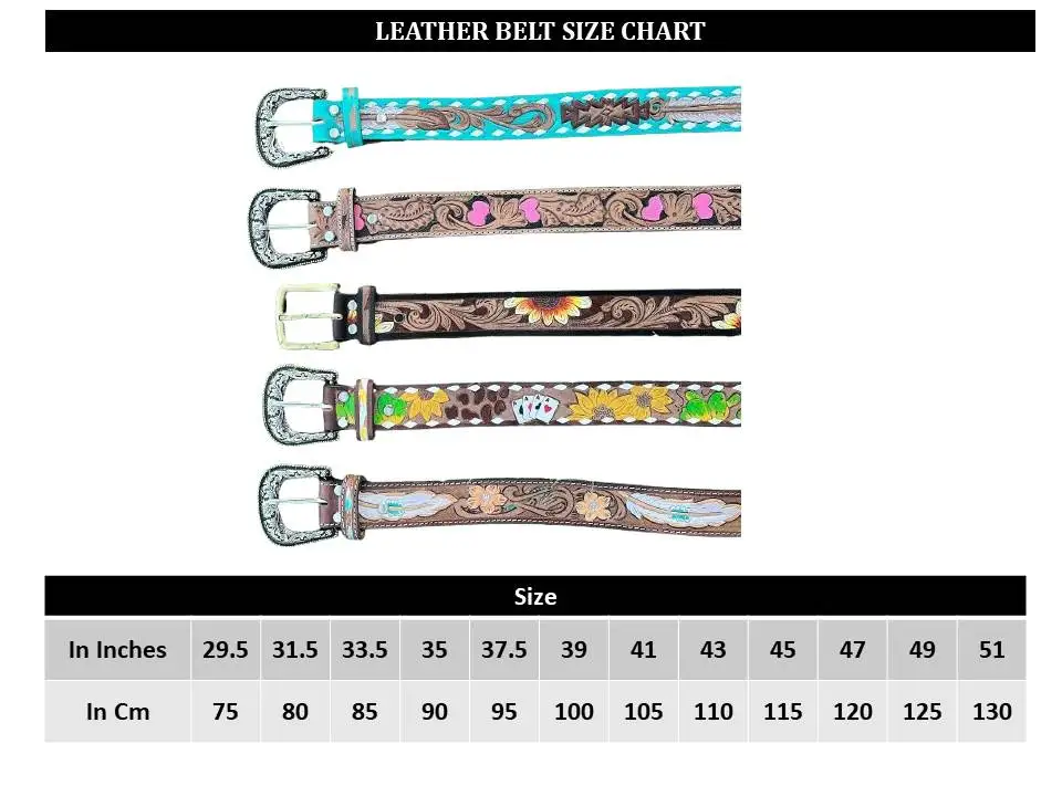 New Arrival Genuine Leather Western Hand Tooled and Hand Painted Floral Belts Real Handmade Tooled Leather Unisex Waist Belts