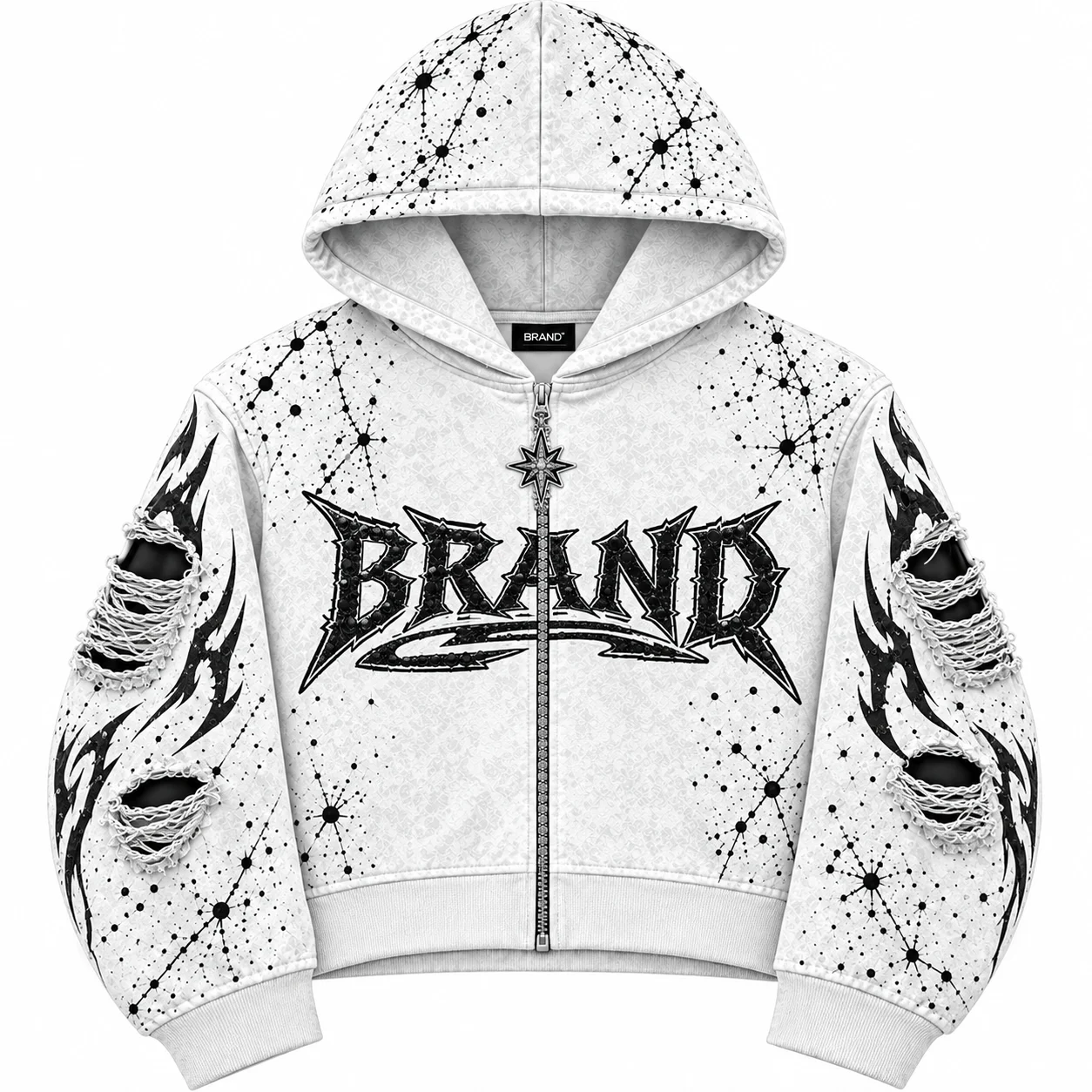 Custom Distressed Embroidery Hoodie With Rhinestone And Patch Streetwear Regular Fit Long Sleeves Hoodie For Unisex Wear