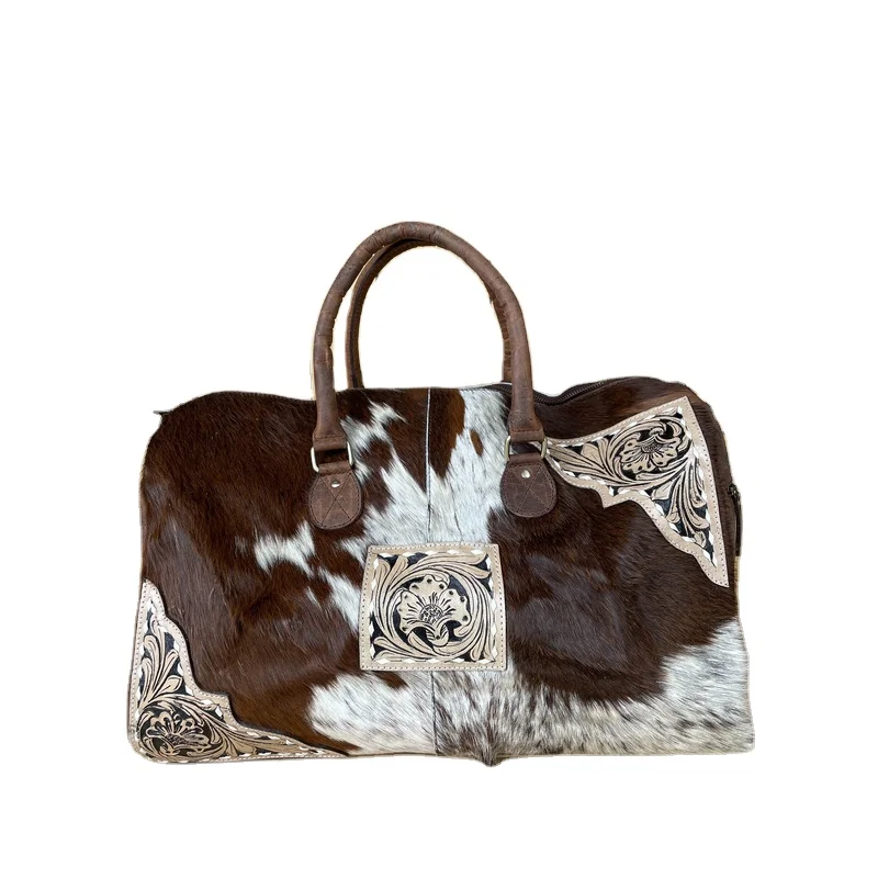 High Quality Cowhide Duffel Western Cowhide Duffel Bag With Fringe