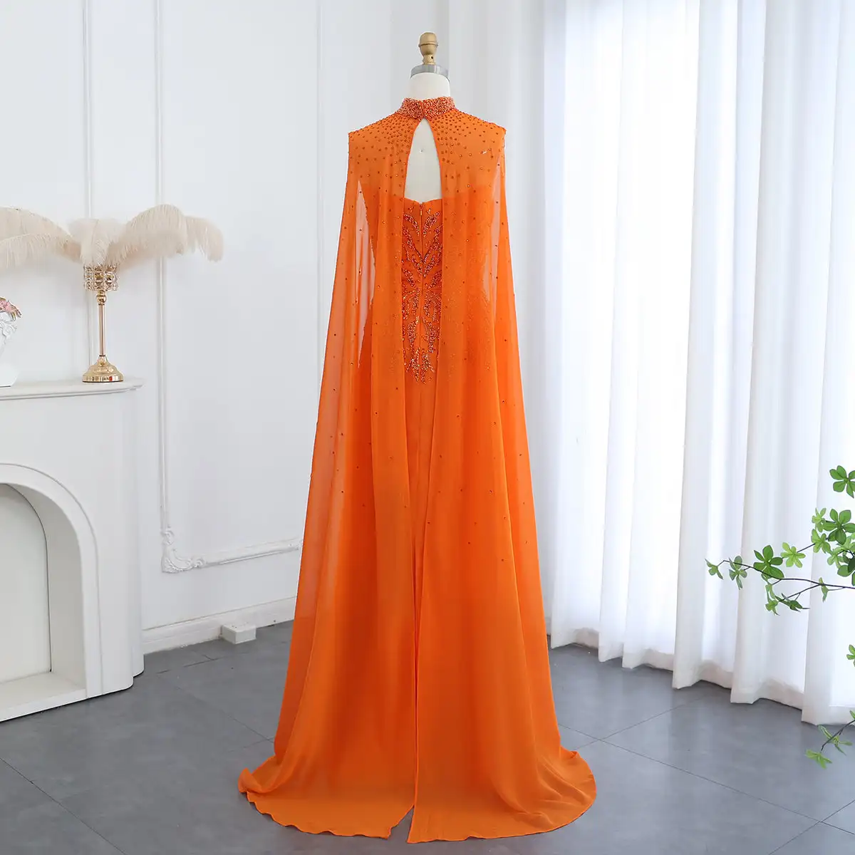 orange cape sleeve dress Orange Coast Ruffle Cape Sleeve Wrap Skirt Midi Dress