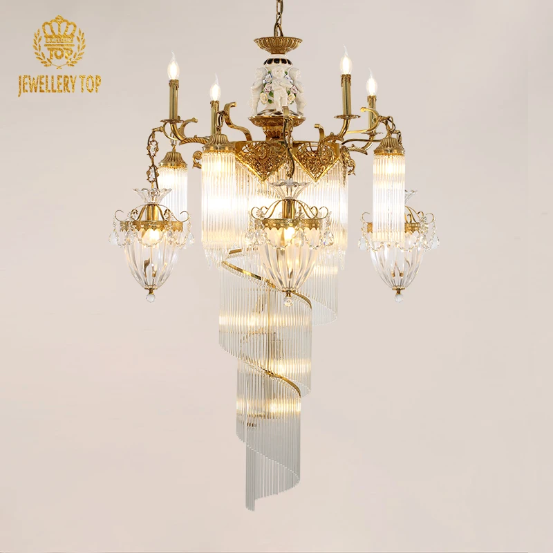 Jewellerytop Neoclassical Lighting Design Customizable Victorian Royal Style Stairwell Luxury Brass Crystal Chandelier