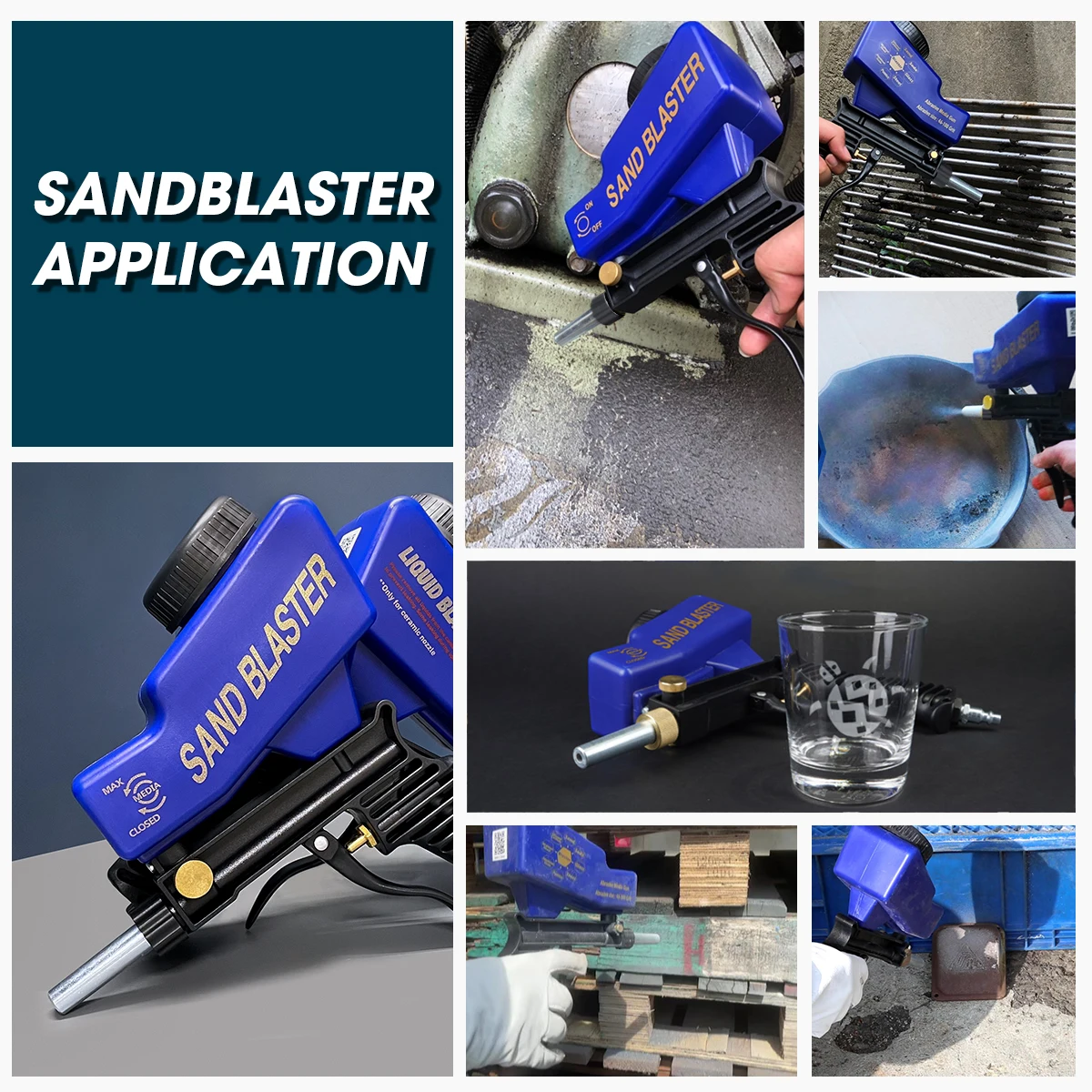 LEMATEC Pneumatic Sandblasting Gun with Portable Media Blaster Nozzle Taiwan Made