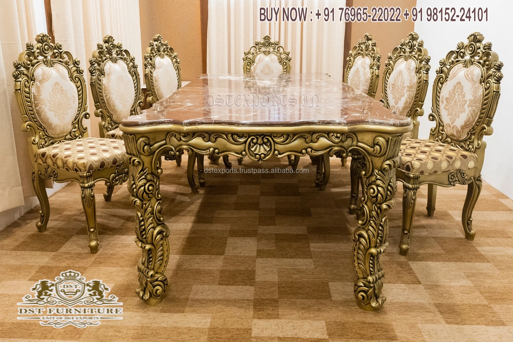 Victorian Style Gold Polished Dining Table & Chairs Premium Quality ...