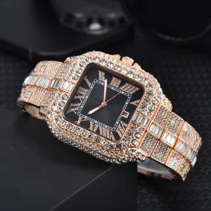 New2026high-quality Business Fashion Trend Diamond-encrusted Moissanite Men's British Watch square Waterproof Luxury Brand Watch