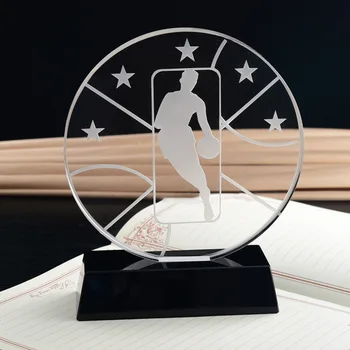 Souvenir Gift Custom Crystal Glass Trophy MVP 18x15cm Basketball Sports Trophies For Awards
